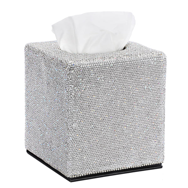 BTSKY Sparkly Bling Square Tissue Holder - Decorative Diamond Crystal Rhinestones Tissue Box Cover, Cube Tissue Dispenser for Home Bathroom Vanity