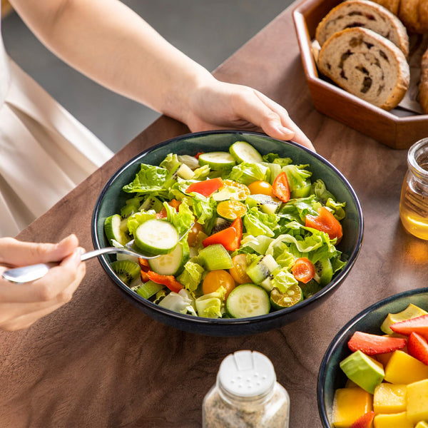 vancasso Stern 38 oz Ceramic Pasta Bowl Set of 4, Large Salad Bowls for Serving, Microwave Oven Safe Soup Bowls for Kitchen, Green Stoneware Bowl Set