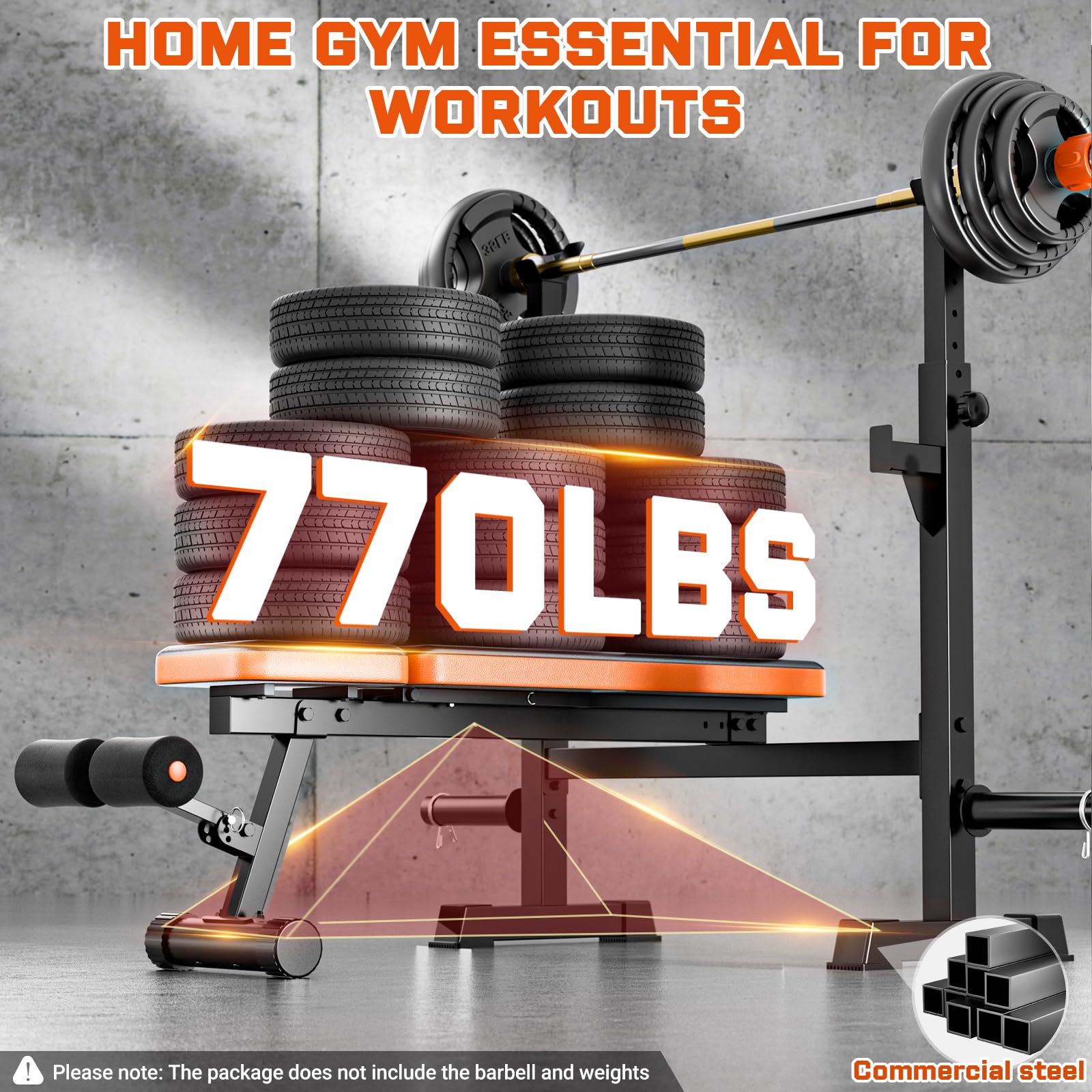 Fostoy 770lbs Weight Bench, Adjustable Bench Press,Weight Benches for Home Gym Flat Incline Bench for Full Body Strength Training