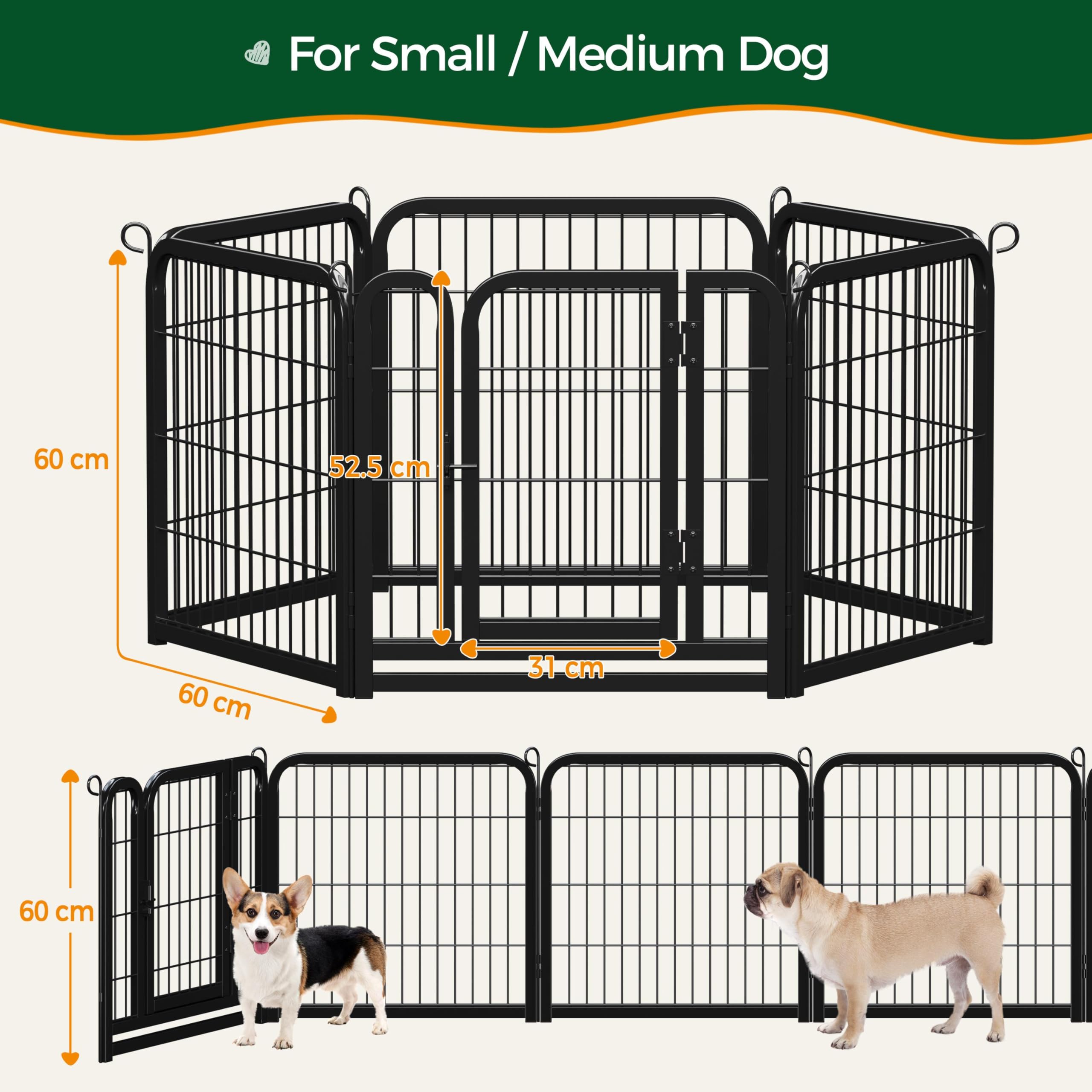 Yaheetech Lightweight Dog Playpen, 8 Panel 80cm Dog Fence Pet Exercise Pen Portable Puppy Play Pen Suitable for RV/Camping