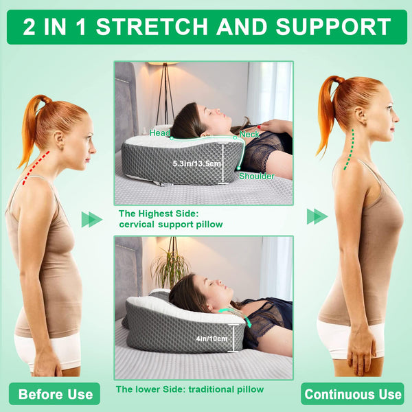 Elviros Cervical Memory Foam Neck Pillow for Side Sleeping, Orthopedic Pillows for Back and Stomach Sleepers, Adjustable Ergonomic Bed Pillow Pain