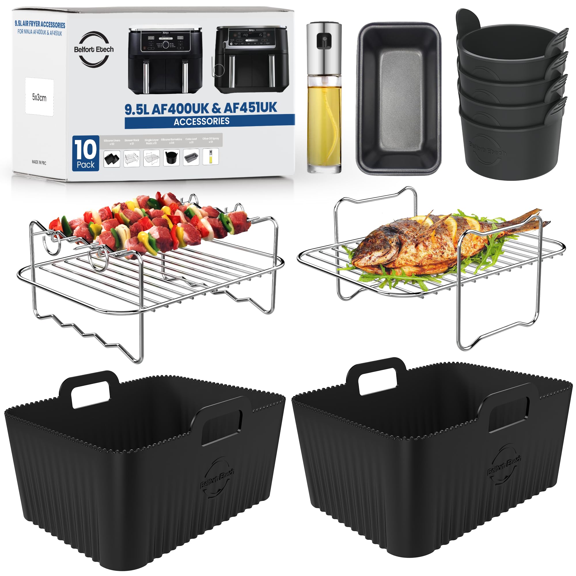 Premium Ninja AF400UK Accessories | 10 PCS Ninja AF400UK Accessories | 2.5mm Liner Thickness & 8mm high Silicone Lines on Base | Specially Designed