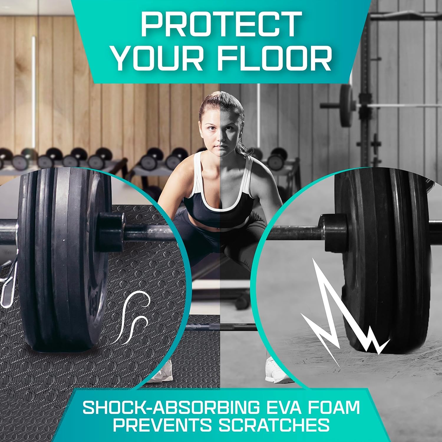 Yes4All XPAJ Interlocking Exercise EVA Mat Floor Protector (120 Square Feet - Black - with Border)
