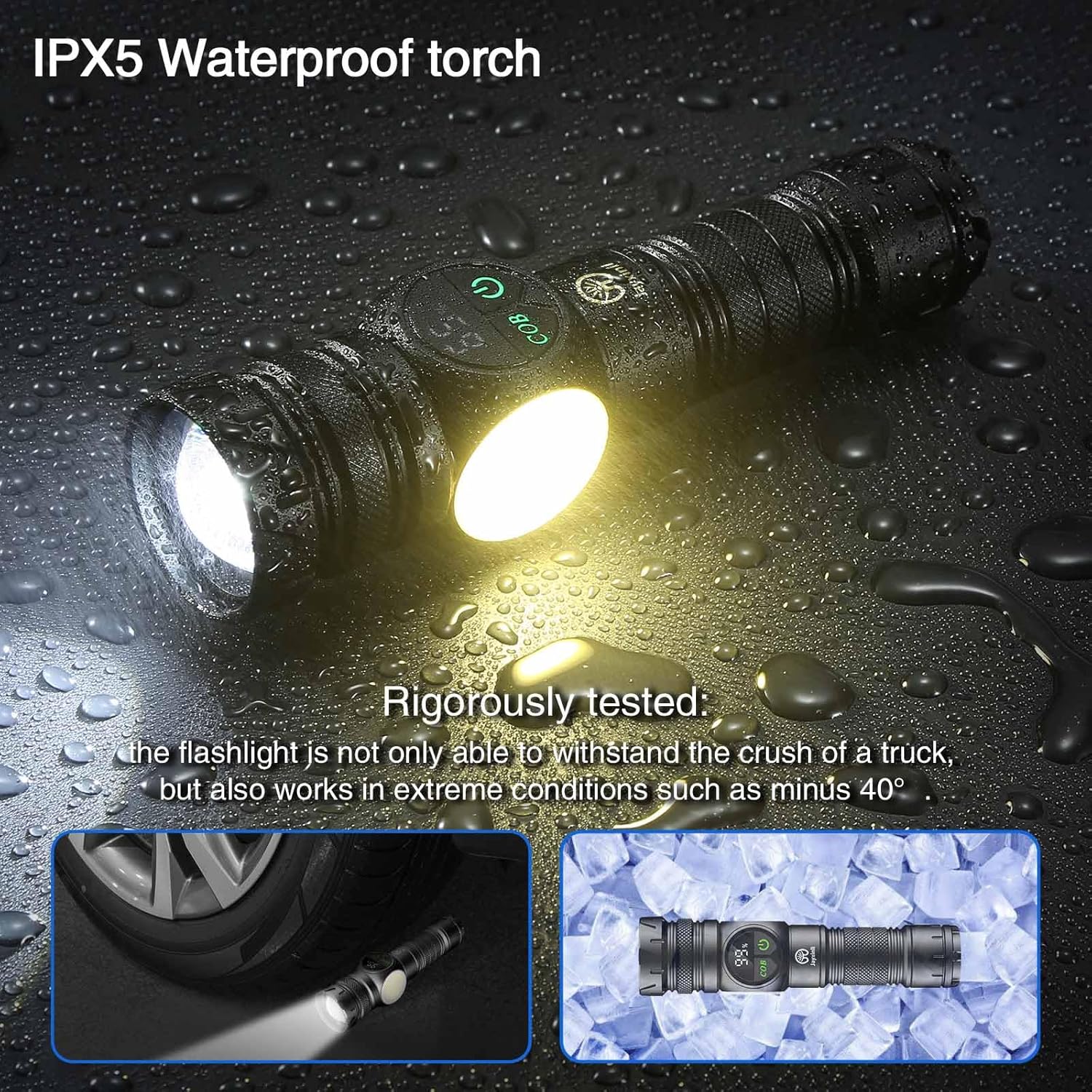 Jayxinli Torches LED Super Bright with Magnetic, 500000 Lumens High Power Rechargeable Torch with LCD Digital Display, Powerful Torch with 9 Light Modes and Zoom for Camping (with 5000mAh Battery)