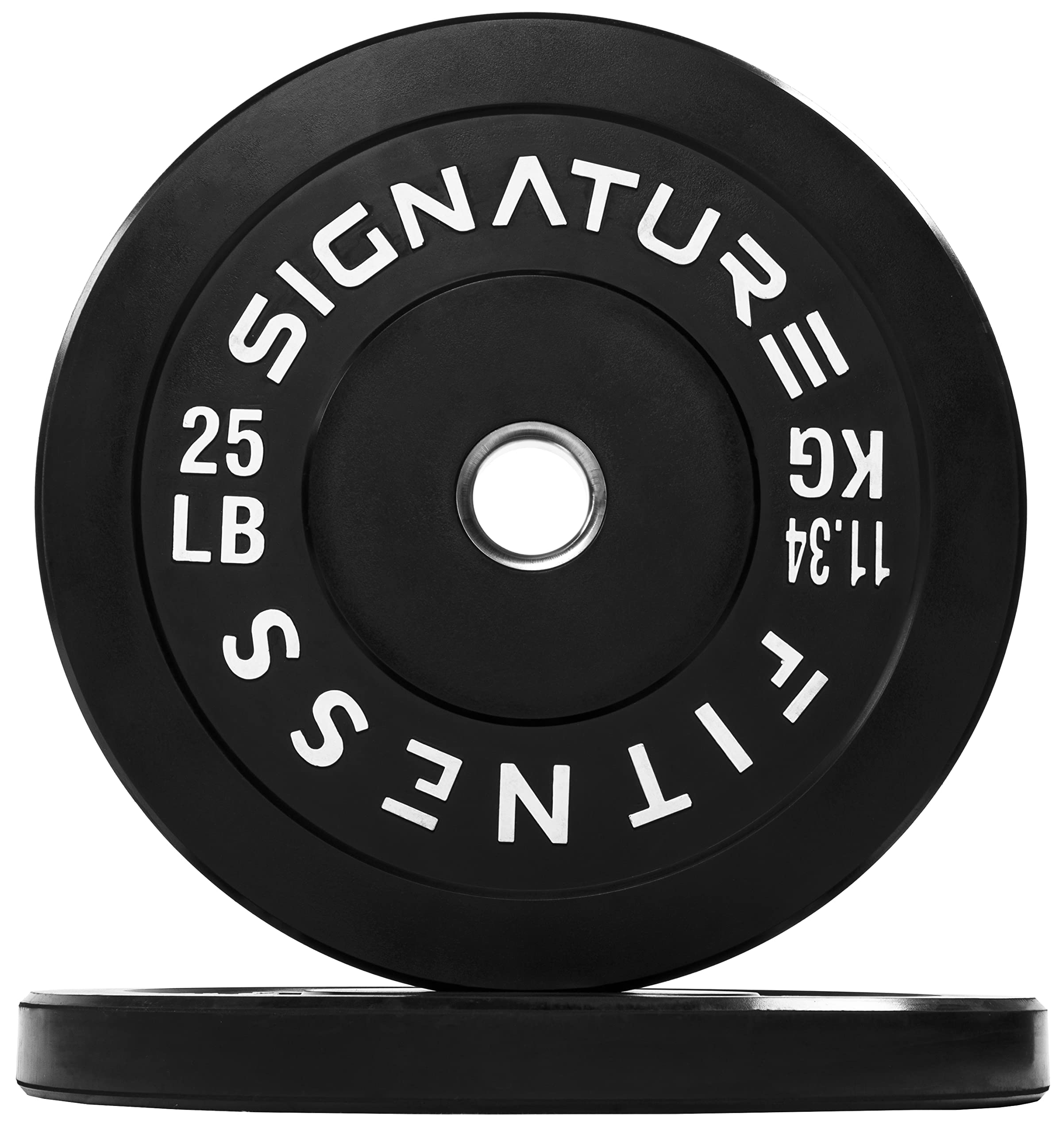 Signature Fitness 2" Olympic Bumper Plate Weight Plates with Steel Hub, 25LB, Pair