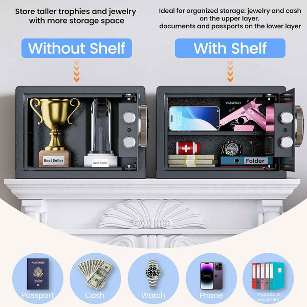 Smart Biometric safe with fingerprint lock (9.84"H x 9.84"D x 13.78"W), Small Safe Box with Silent Mode & Backlit Keypad & LED Light, caja fuerte para dinero for Rich Person