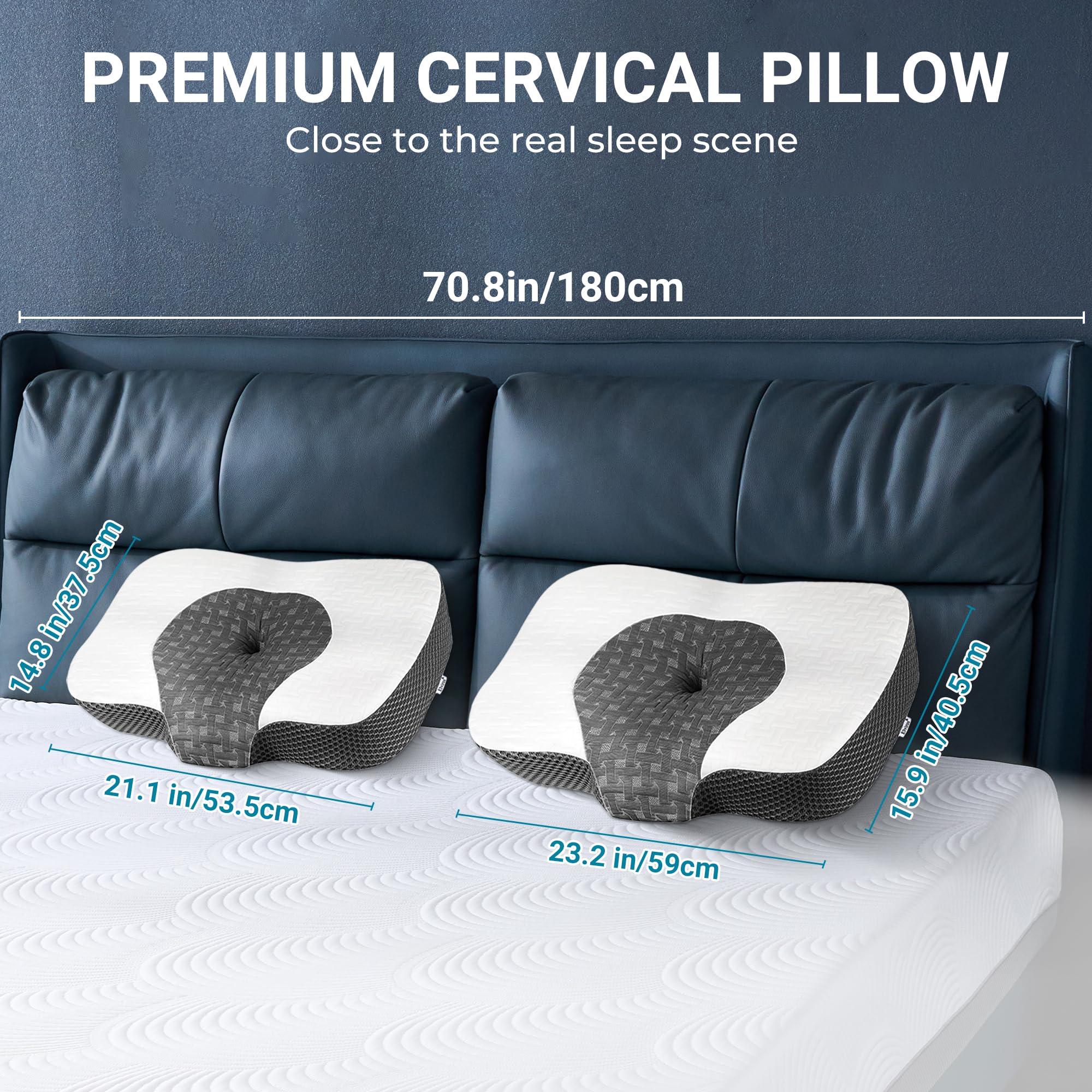 Elviros Cervical Memory Foam Neck Pillow for Side Sleeping, Orthopedic Pillows for Back and Stomach Sleepers, Adjustable Ergonomic Bed Pillow Pain