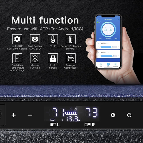 AAOBOSI Compressor Camping Fridge 95L, Car Fridge Dual Zone with 12/24V DC and 100-240V AC, -20°C to 20°C Portable Freezer for Car, Campervan, Lorry, Truck, Boat