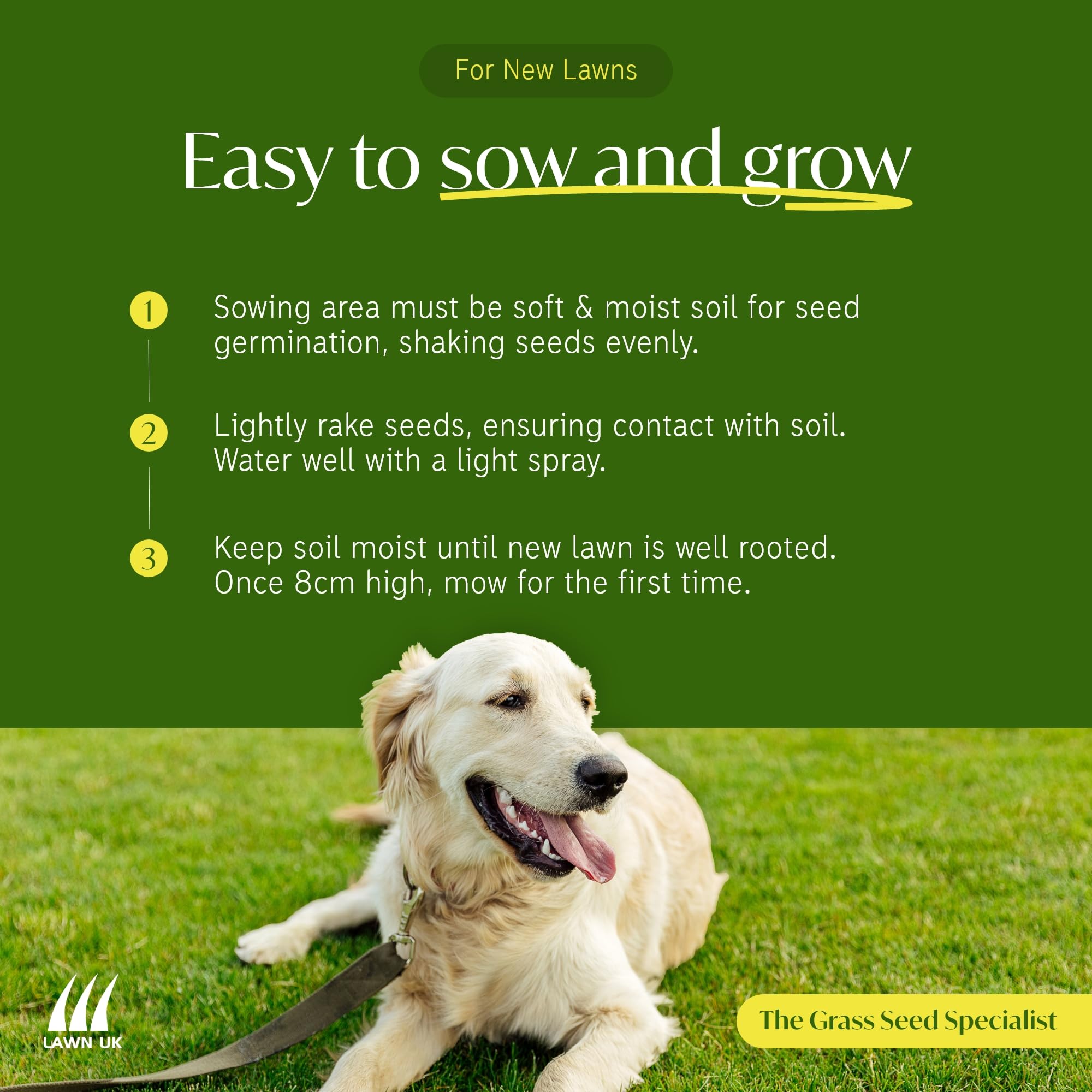 Sprogs & Dogs Ultra Hardwearing Grass Seed by Lawn UK - 4kg Up to 120sqm Coverage - Ultimate Tough Grass Seed for Family lawns - Fast Growing & Super