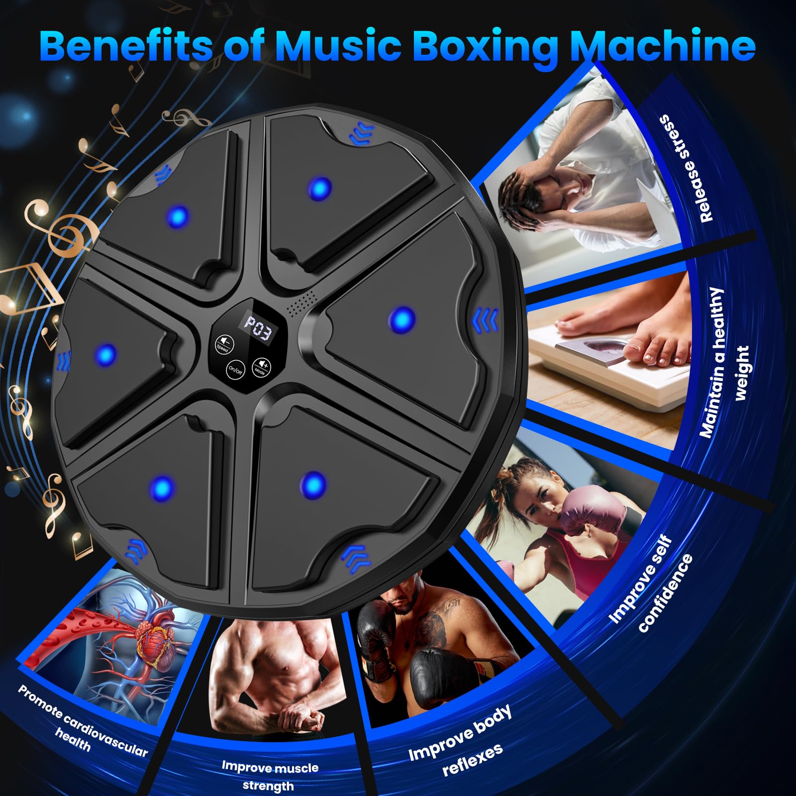 prettop Music Boxing Machine, Smart Bluetooth Boxing Machine with Gloves, Wall Mounted Punching Machine with 9 Level Speed & Mode Adjustment with LED Light for Kids or Adult to Exercise