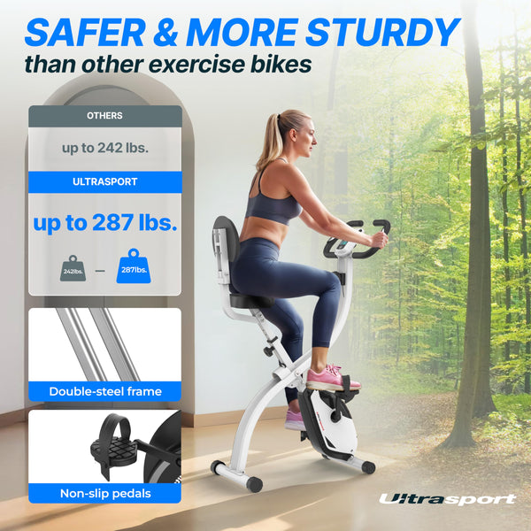 Ultrasport F-Bike Folding Exercise Bike 286 lbs Capacity, Extra Silent with Relax Foam Seat I Exercise Bikes for Home Use, Exercise Bike Foldable, Indoor Bike, Stationary Bike