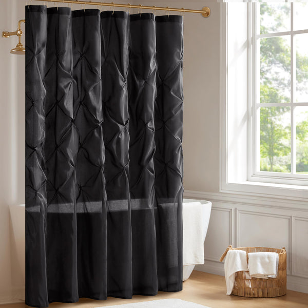 Madison Park Laurel Black Shower Curtain, Solid Transitional Shower Curtains for Bathroom, 72 X 72
