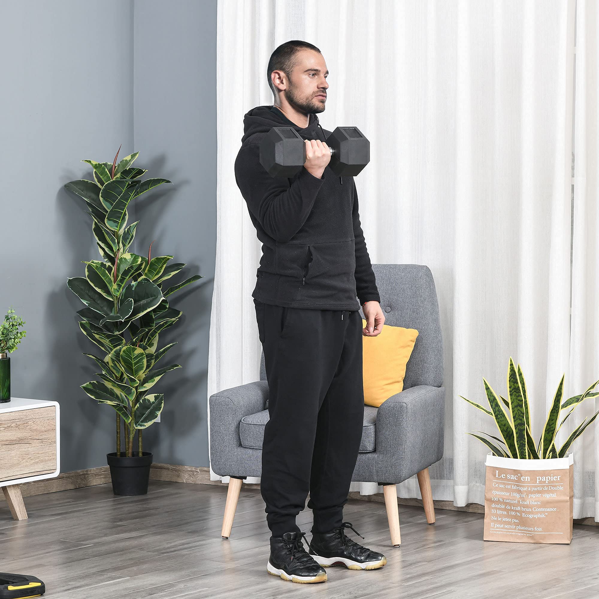 HOMCOM 12.5KG/15KG/17.5KG/20KG Single Rubber Hex Dumbbell Portable Hand Weights Dumbbell for Home Gym Workout Fitness