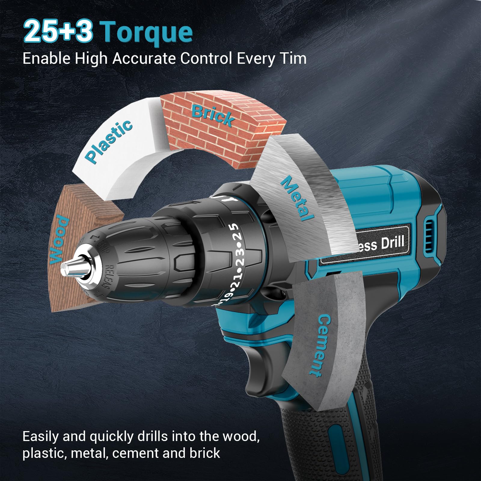 MHPRO Cordless Drill, Power Drill Brushless 21V, Cordless HammerDrill with 2 Batteries 2000mAh, 20+3 Torque, 45N.m Max DrillSet, LED Light, 2 Speed, 14PCS Accessories for Home and Garden DIY Project