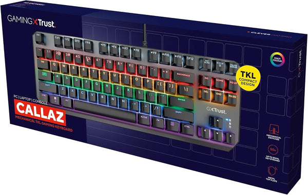 Trust Gaming GXT 834 Callaz TKL Mechanical Gaming Keyboard with UK Layout, Compact Tenkeyless Design (80%), Outemu Switches, Multicolour LED Lighting, USB Mechanical Keyboard for PC, Laptop, Mac