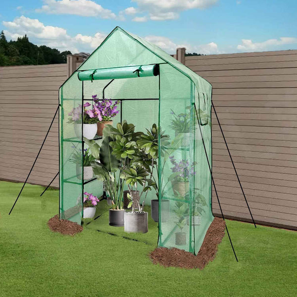 Walk In Greenhouse with Shelves 3-Tier PE Cover 143x73x195cm Grandhom