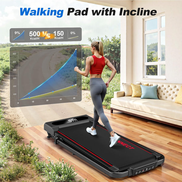 6 in 1 Folding Treadmill with 1-12KM/H, 9% Incline Walking Pad Foldable with APP, 2.75HP Under Desk Treadmills for Home Office, Running Machine Portable with Magnetic Remote Control, 350LBS Weight