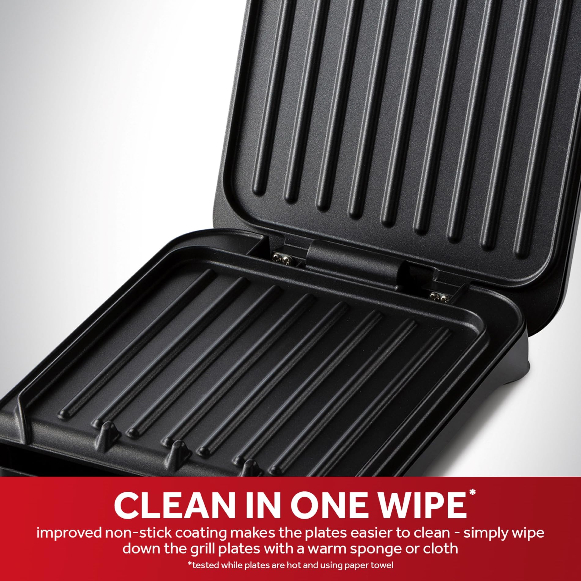 George Foreman Large Electric Fit Grill [Non stick, Healthy, Griddle, Toastie, Hot plate, Panini, BBQ, Energy saving, Vertical storage, Easy clean, Drip tray, Ready to cook light] Black, 2400W 25820