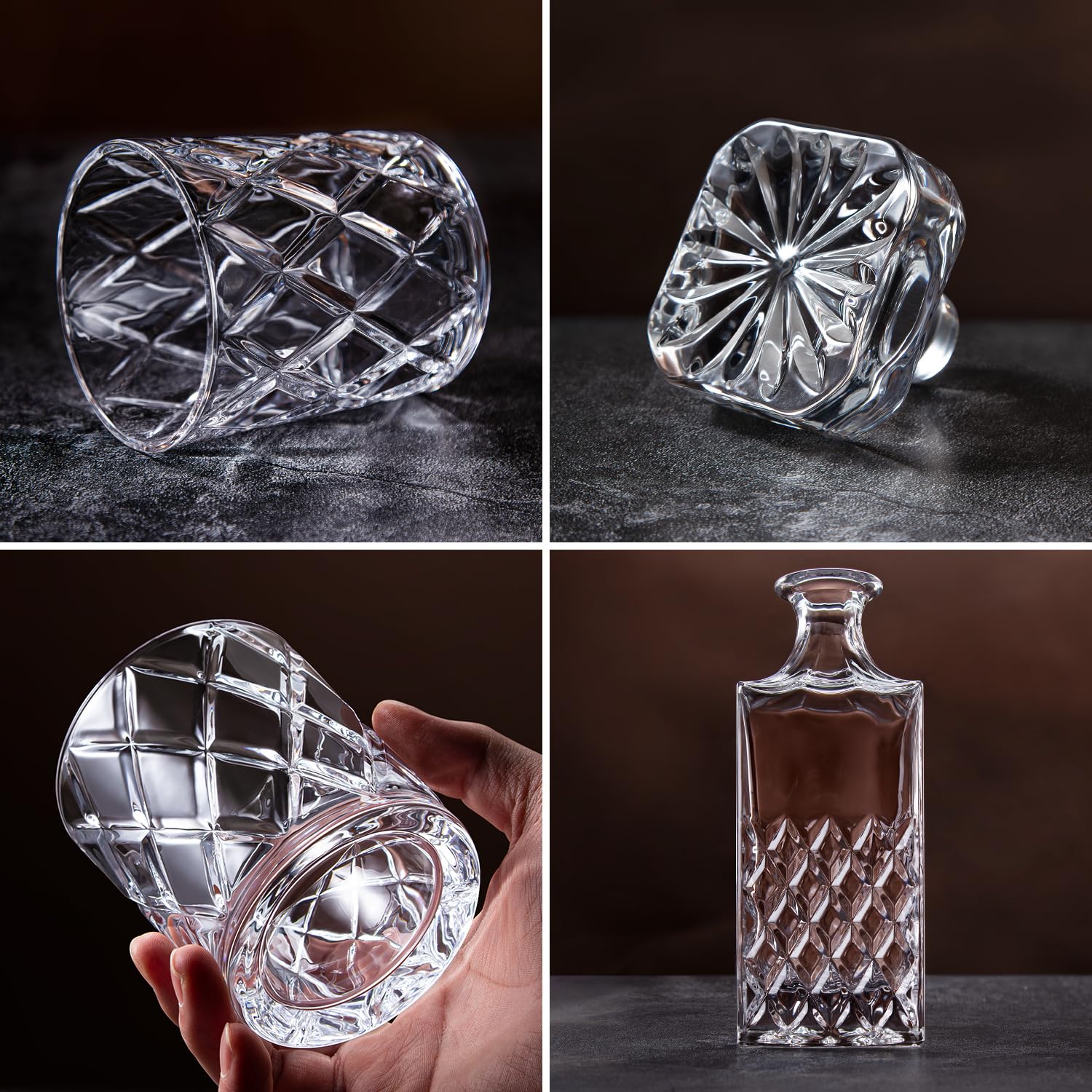 LIGHTEN LIFE Whiskey Decanter Set - 849ml With 4 Glasses in Gift Box, No-Lead Premium Bourbon Carafe for Men