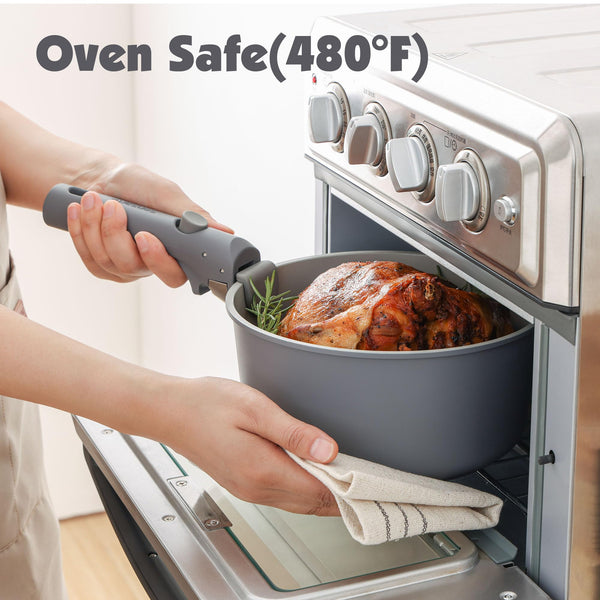 SENSARTE 17 Piece Pots and Pans Set, Nonstick Detachable Handle Cookware, Induction Kitchen Cookware Set with Removable Handle, Healthy Non Stick RV Cookware, Oven Safe (Black)