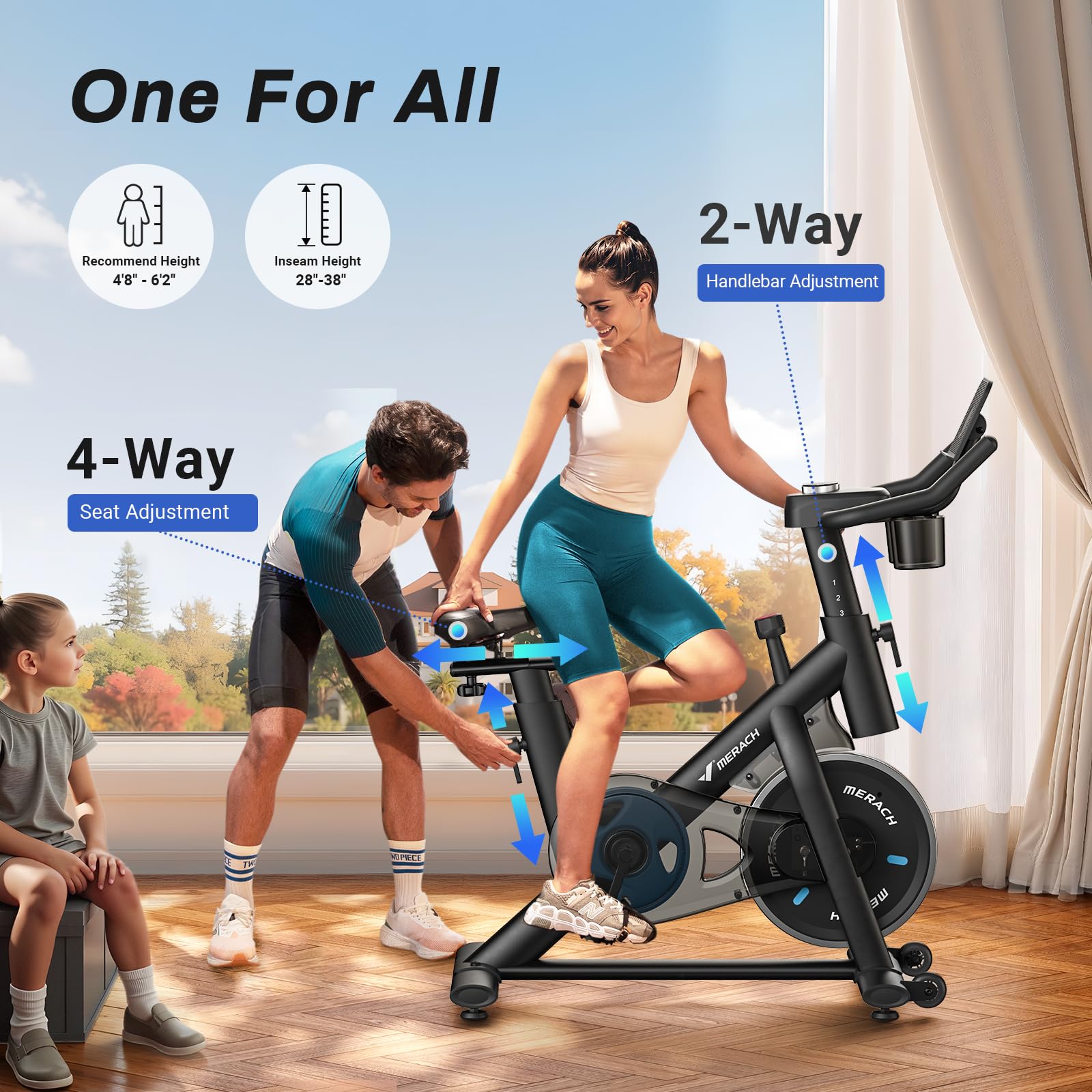 MERACH Exercise Bike with LED Display, Stationary Bike with Exclusive App for Customized Exercise Plans, Quiet Indoor Cycling Bike Exercise Equipment for Home Gym Use, 300lbs Weight Capacity