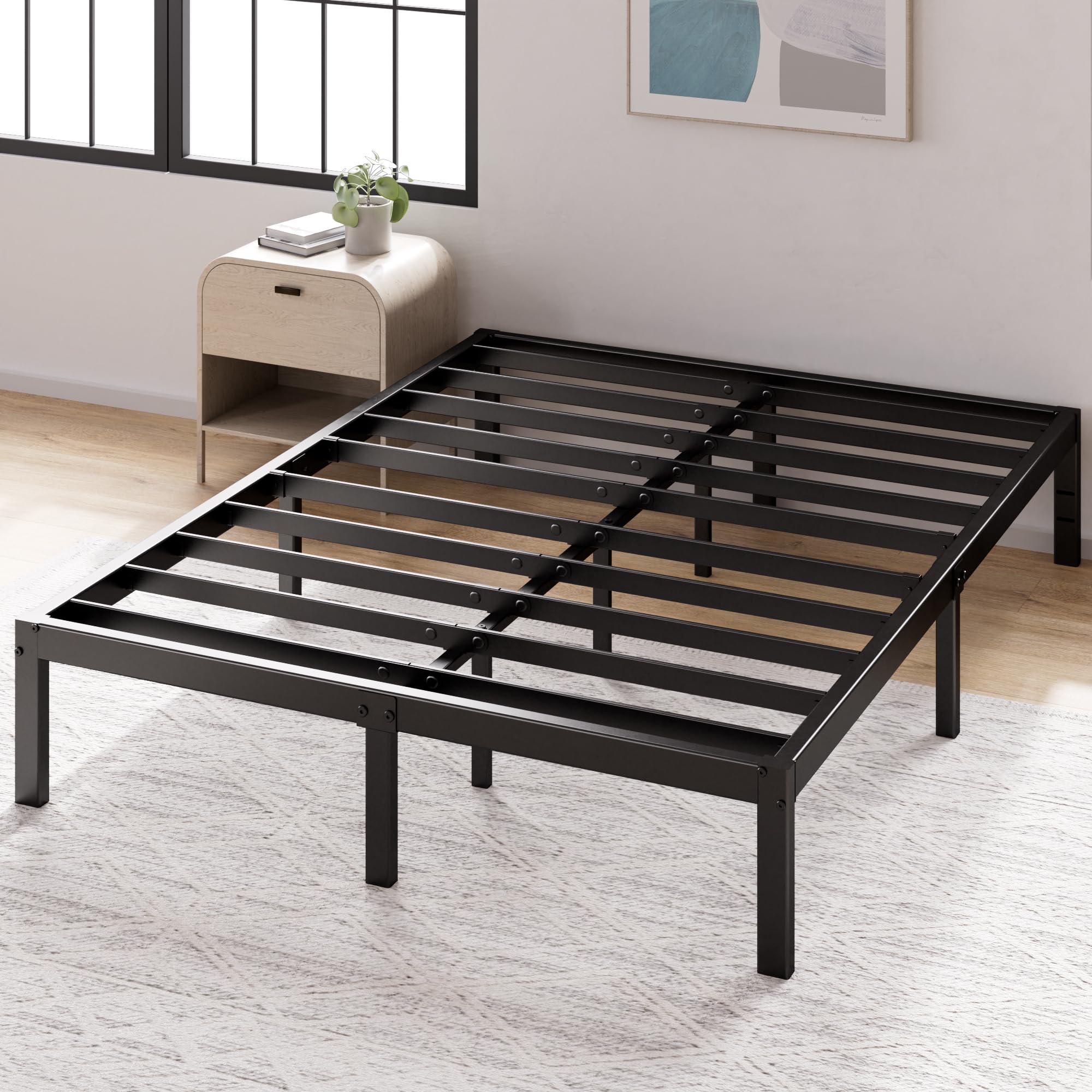 Zinus Yelena King size Bed frame - Bed 150x200 cm - 36 cm Height with Underbed storage - Metal Platform Bed frame with Steel slat support - Black