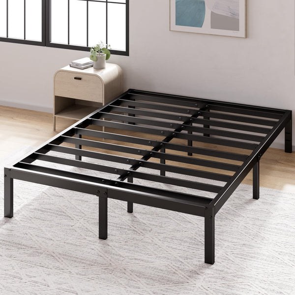 Zinus Yelena King size Bed frame - Bed 150x200 cm - 36 cm Height with Underbed storage - Metal Platform Bed frame with Steel slat support - Black