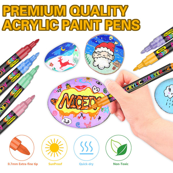 NICETY 136 Colours Acrylic Paint Pens Set - Paint Markers for Rock Painting Stone Glass Ceramic Wood Metal Fabric - 0.7mm Extra Fine Tip Water Based