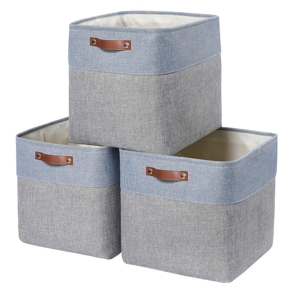 Mangata 25|28|30|33cm Fabric Storage Boxes Cubes, 3 Pack(30x30x30cm, Grey Blue)