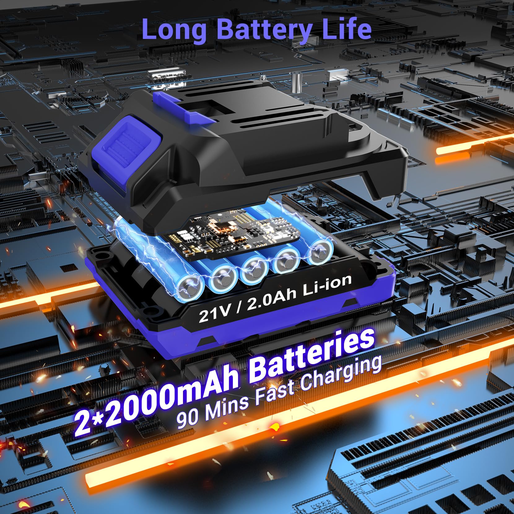 MHPRO Cordless Drill, Power Drill Brushless 21V, Cordless HammerDrill with 2 Batteries 2000mAh, 20+3 Torque, 45N.m Max DrillSet, LED Light, 2 Speed, 14PCS Accessories for Home and Garden DIY Project