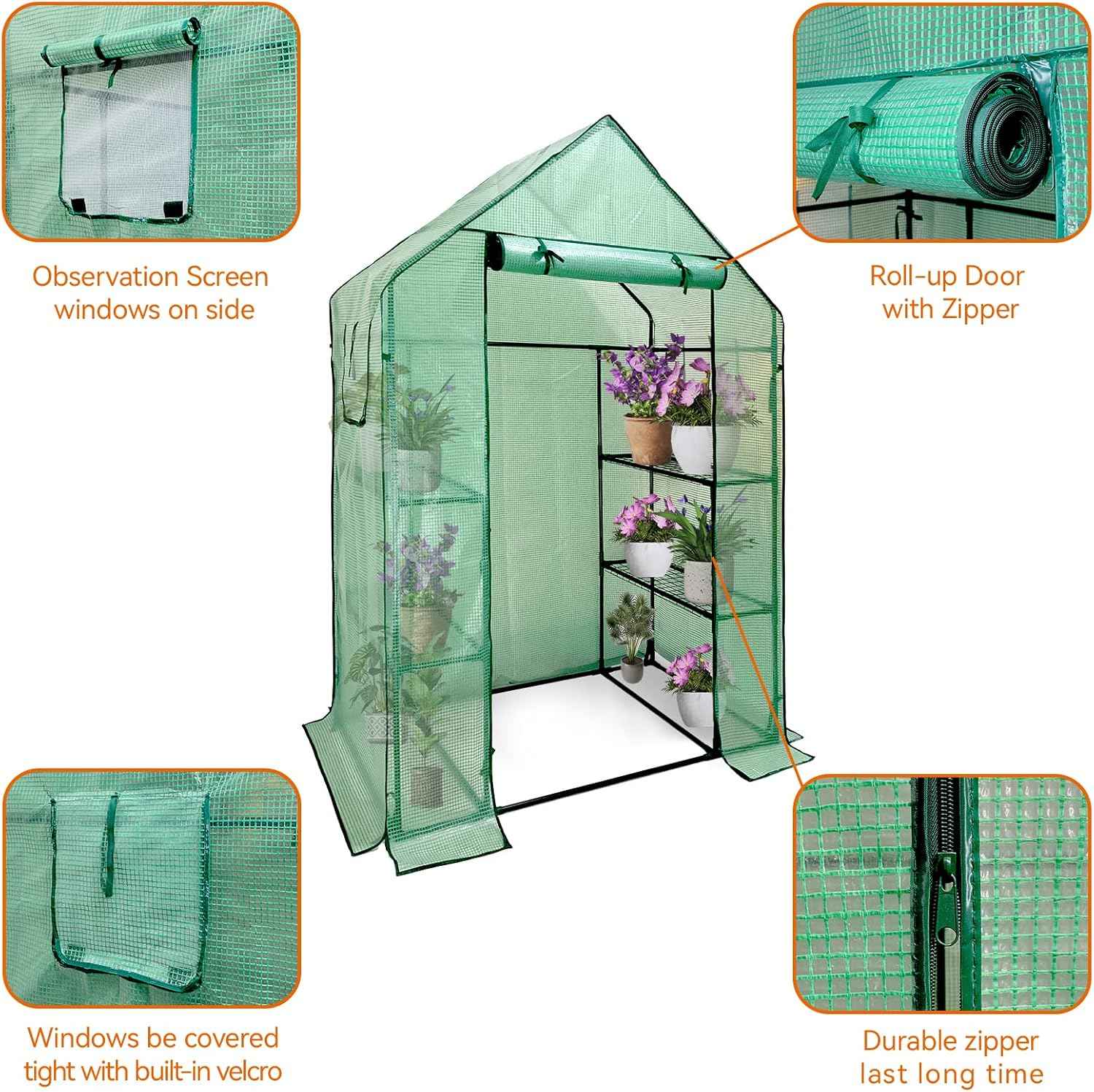 Walk In Greenhouse with Shelves 3-Tier PE Cover 143x73x195cm Grandhom