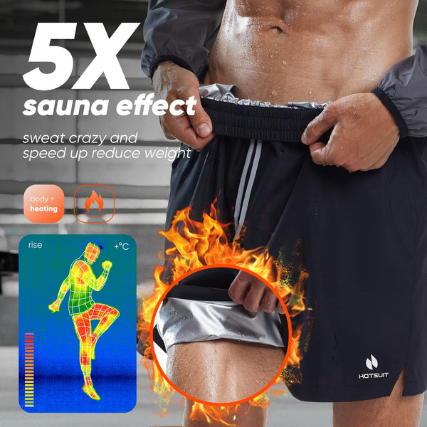 HOTSUIT Mens Sauna Shorts Sweat Sauna Pants Gym Exercise Sweat Sauna Suit Workout Shorts for MMA Boxing, Black XL