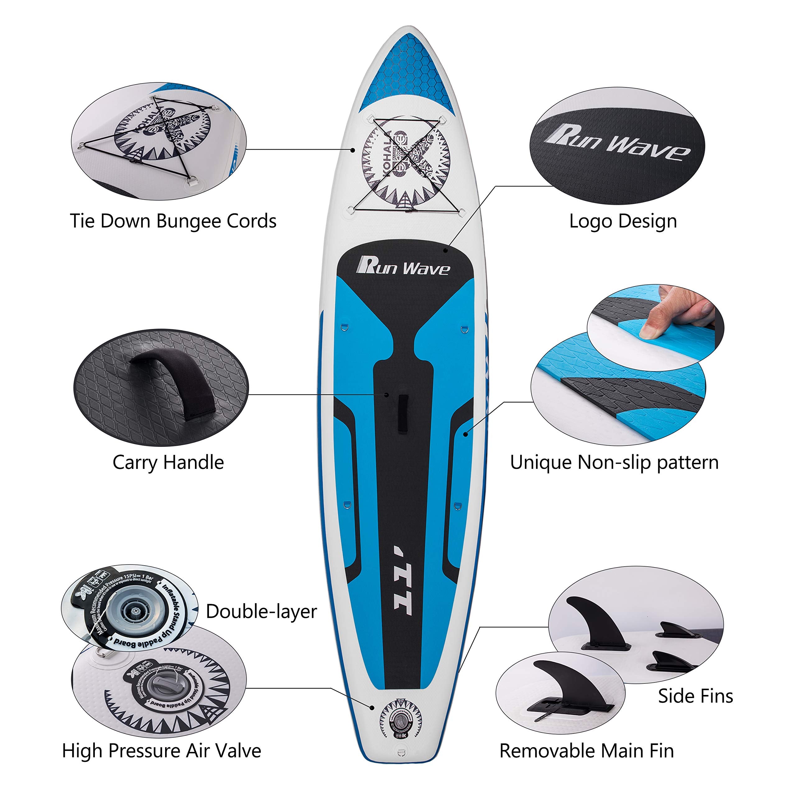 Runwave Inflatable Stand Up Paddle Board 11'×33''×6''(6'' Thick) Non-Slip Deck with Premium SUP Accessories | Wide Stance, Bottom Fins for Surfing Control | Youth Adults Beginner