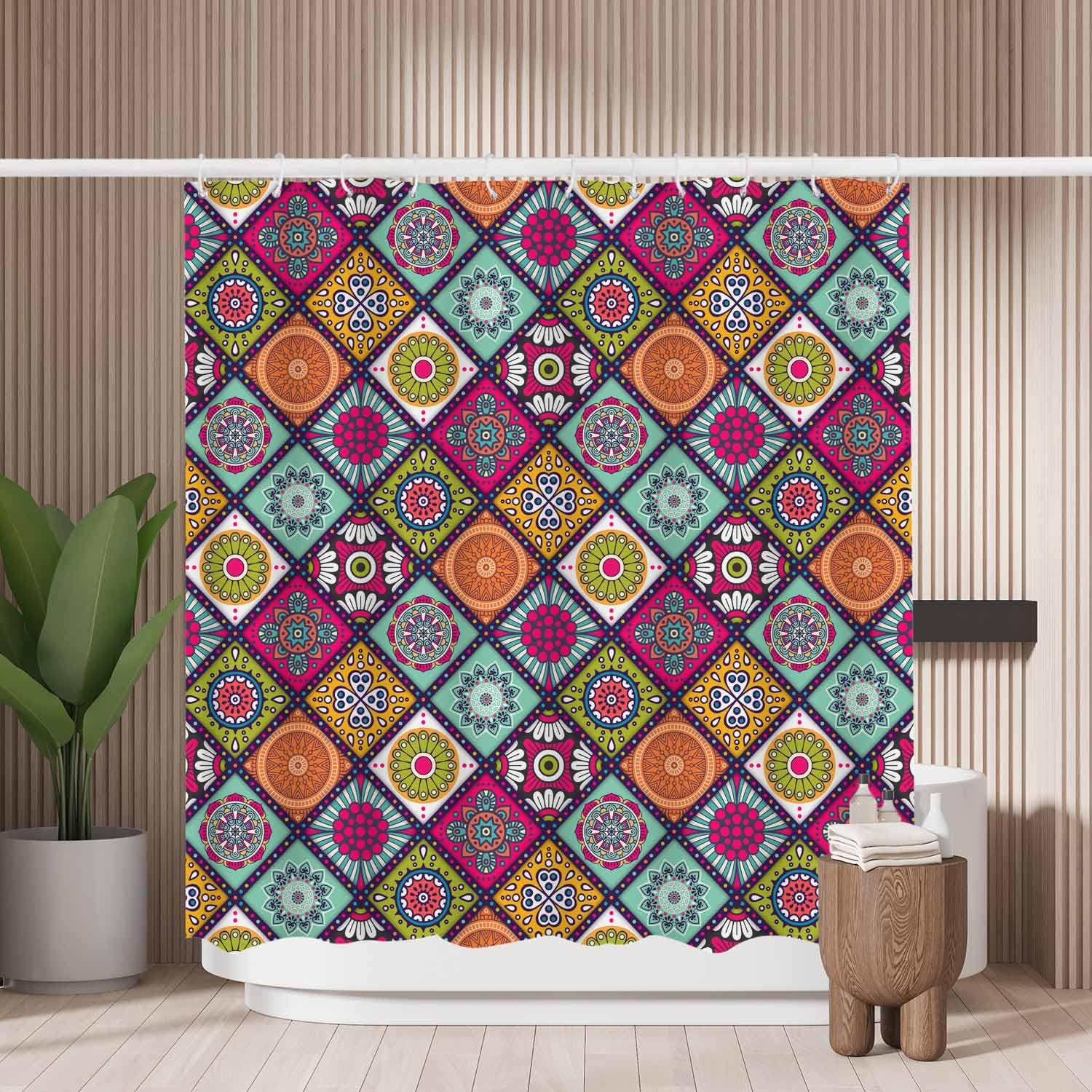 Woutay Shower Curtain Mould Proof Resistant Vintage Mandalas Hand Drawn,Water Repellant Fabric,Polyester,with 12 Plastic Hooks