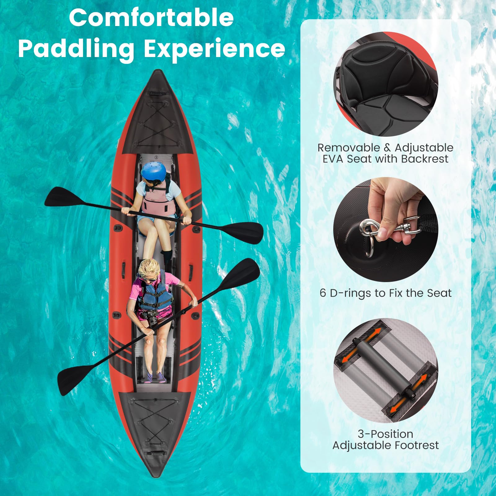 GYMAX Inflatable Kayak Set, 2-Person Inflatable Boat with Aluminum Oars, EVA Padded Seat, Fins, Hand Pump, Repair Kit and Carry Bag, Blow Up Canoe for Lakes, Rivers & Sea Shores