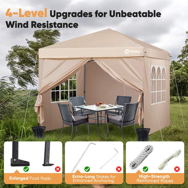 Sekey One-Touch Pop Up Gazebo with Sides 3m x 3m, Heavy Duty Gazebo with 4 Pack Gazebo Weights Bags, Instant Setup, Waterproof 1000mm (Grau, 3m x 3m without Sides)