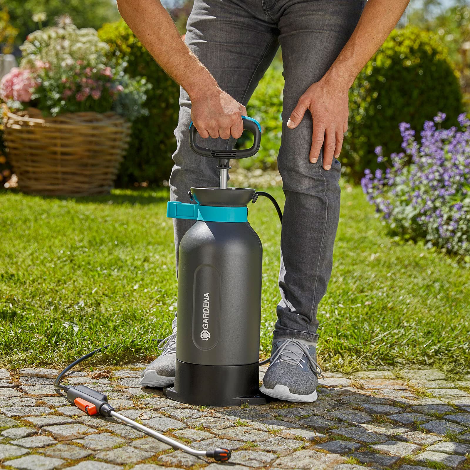 Gardena Pressure Sprayer Comfort, Turquoise, Black, Grey, Orange, Silver, Metallic., 5 L