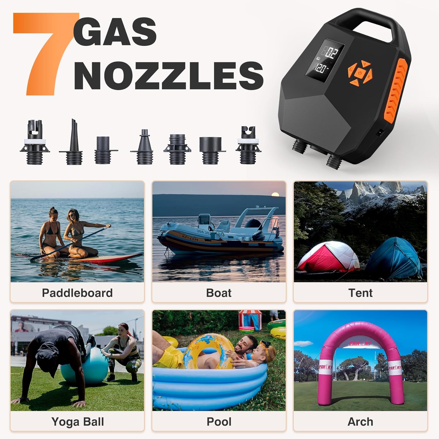 Electric SUP Pump 20PSI - Dual Motor Stand Up Paddle Board Pump with Auto Shut Off, 12V Car Adapter for Inflatable Paddle Boards, Kayaks, Boats - Quiet Fast Inflation Portable Air Pump