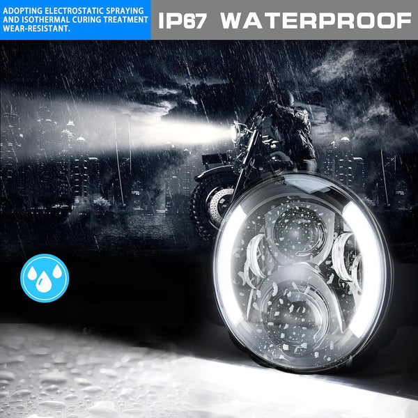 TANZEDMI 7 Inch LED Motorcycle Headlight with Amber Halo Turn Signal White DRL High/Low Beam Angle Eyes Compatible with Motorcycles Electra Glide Street Glide Fat Boy Road King Headlamp