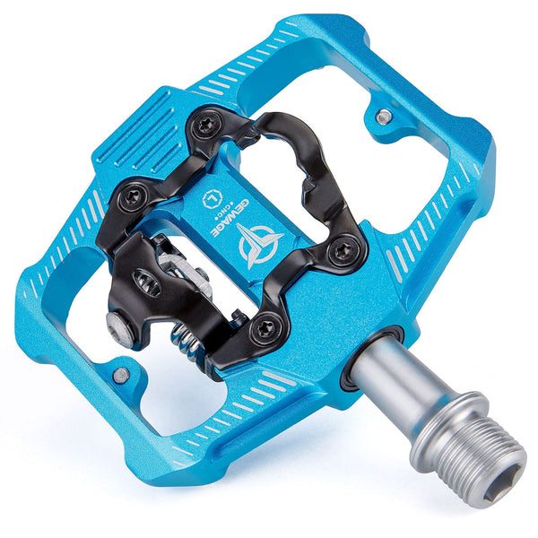 GEWAGE Mountain Bike Pedals - Dual Function Flat and SPD Pedal - 3 Sealed Bearing Platform Pedals SPD Compatible, Bicycle Pedals for BMX Spin Exercise