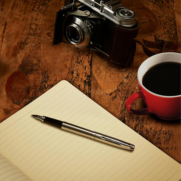 Parker Jotter Ballpoint Pen | Stainless Steel with Chrome Trim | Medium Point | Handwriting Pens & Stationery Supplies | Blue Ink | Gift Box