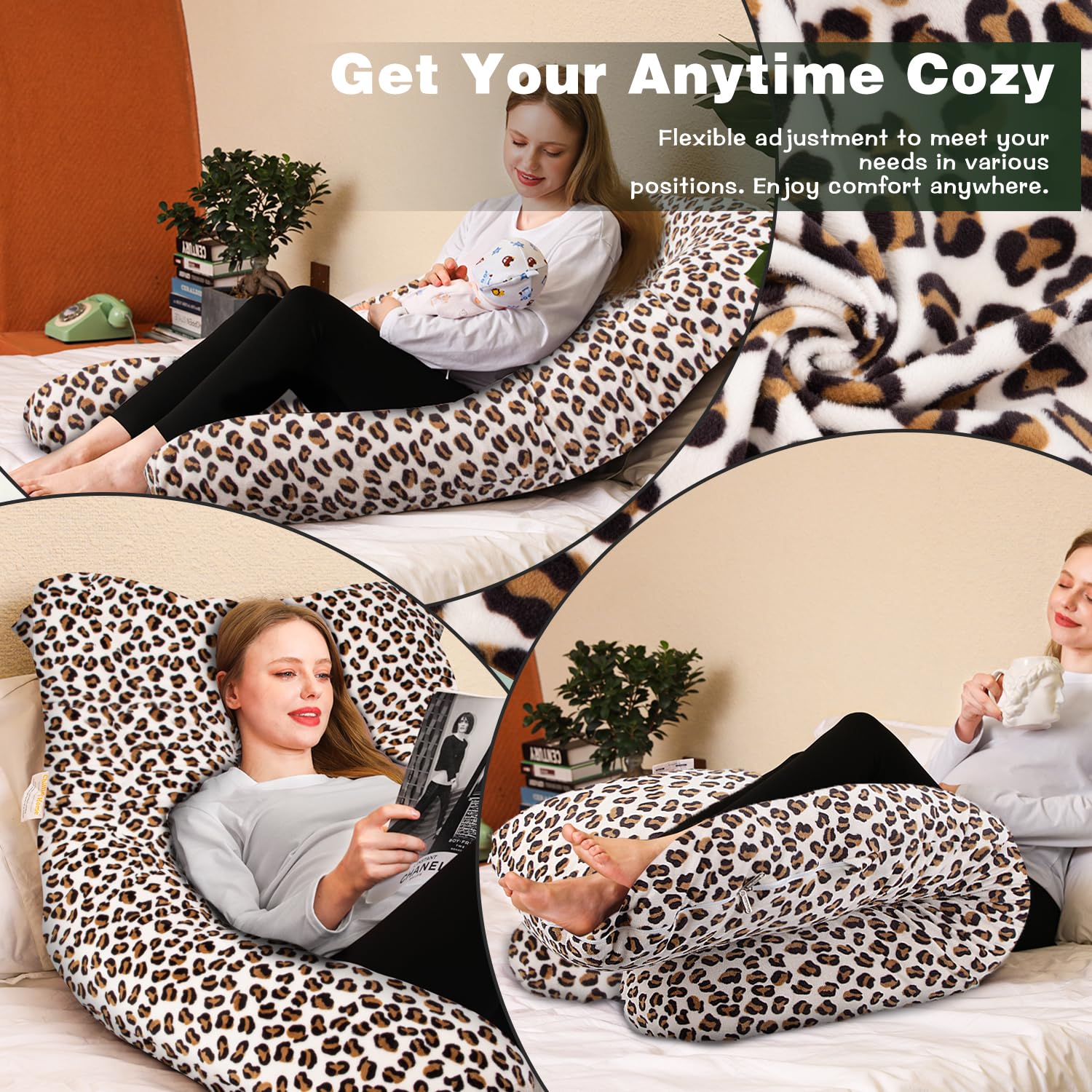 Chilling Home Pregnancy Pillows for Sleeping,U Shaped Maternity Pillow Pillow,55 inch Full Body Pillow Long Pillows for Sleeping, Maternity&Body Pillows for adults with Cover Velvet,Light Black