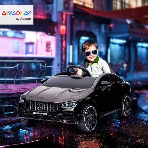 AIYAPLAY Mercedes Benz Licensed 12V Electric Car for Kids, Kids' Electric Ride on with Remote Control, Transport Wheels, Spring Suspension, LED Lights Music, for 3-6 Years - Black