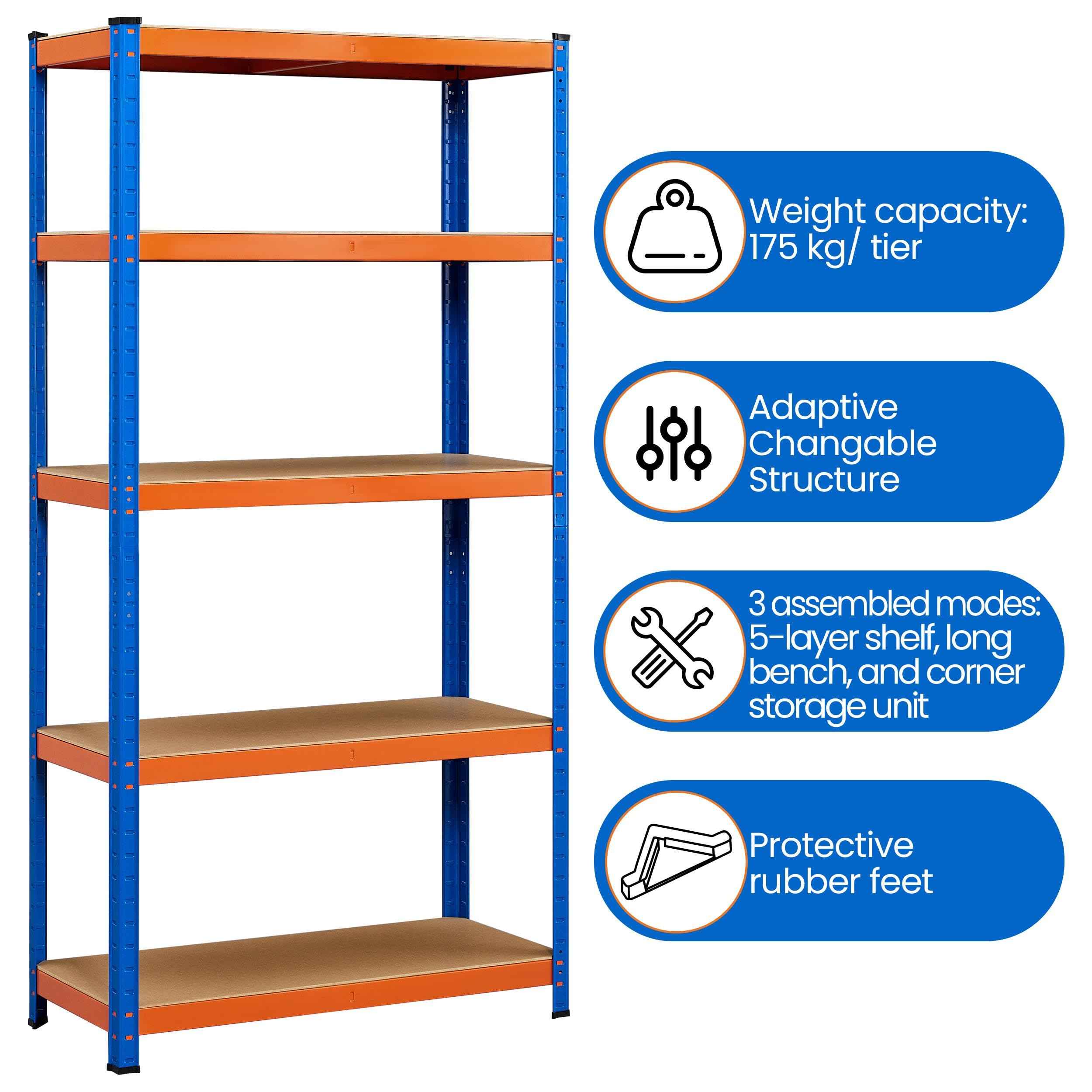 Yaheetech Garage Shelving Units - 5 Tier Heavy Duty Rack for Storage Metal Utility Shelves,180cm x 90cm x 40cm,175KG Per Shelf,Blue