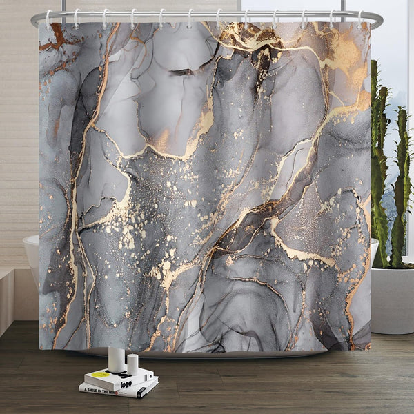 Xiaoterna Marble Shower Curtain Modern Abstract Grey Gold Marble Bathroom Curtain Grey Gold Splatter Textile Waterproof Shower Curtain Machine