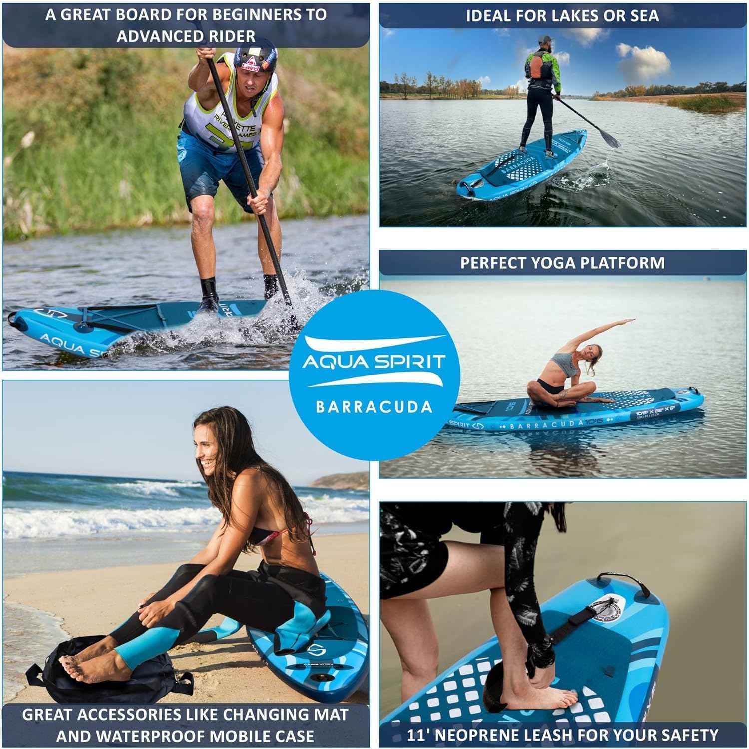 Aqua Spirit Barracuda ISUP/Kayak Inflatable Stand Up Paddle Board 2025 | 10'6x32”x6” | Complete Conversion Kit with Paddle, Backpack and more accessories | Adult Beginner/Expert