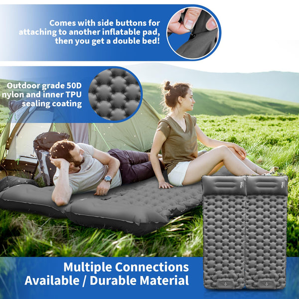 HiiPeak Camping Sleeping Pad, Ultralight Camping Mat with Pillow Built-in Foot Pump Inflatable Sleeping Pads Compact for Backpacking Hiking Traveling Tent (Gray)