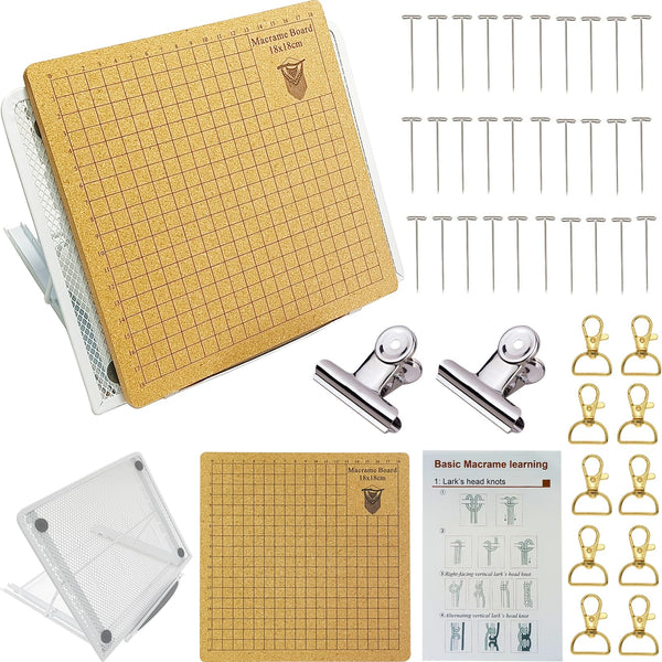 Macrame Board Set,Macrame Accessories with Macrame Board T Pins Adjustable Metal Stand,Macrame Tool Supplies Braiding Craft Helper Board for DIY