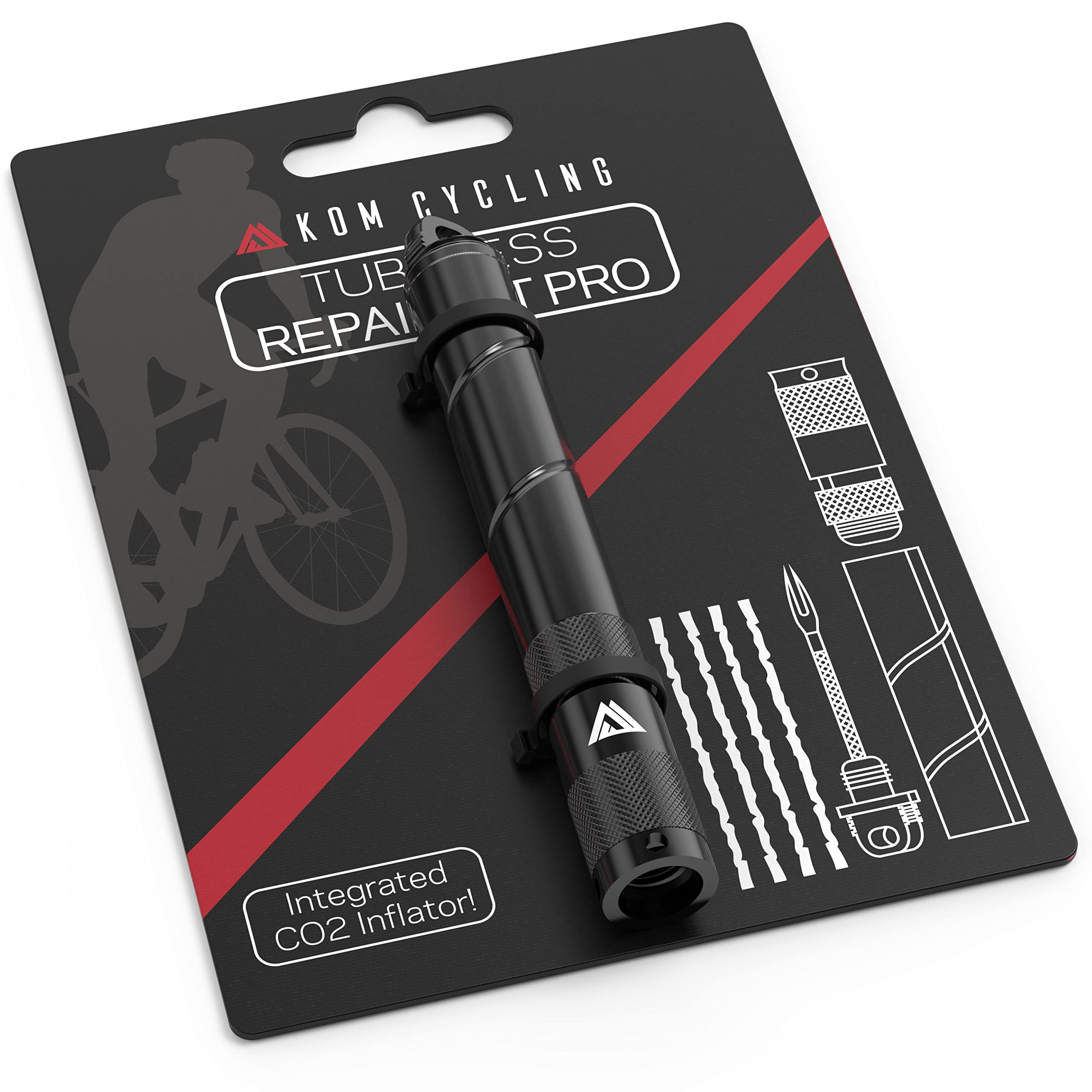 KOM Cycling Tubeless Tyre Repair Kit for Bikes  8 Colors! Fixes Mountain Bike and Road Bicycle Tyre Punctures  Includes Tyre Repair Fork and Reamer,