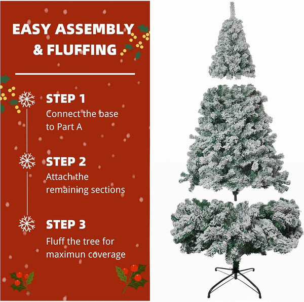 Artificial Christmas Tree 6FT Snow Flocked 850 Tips Metal Stand Asinse